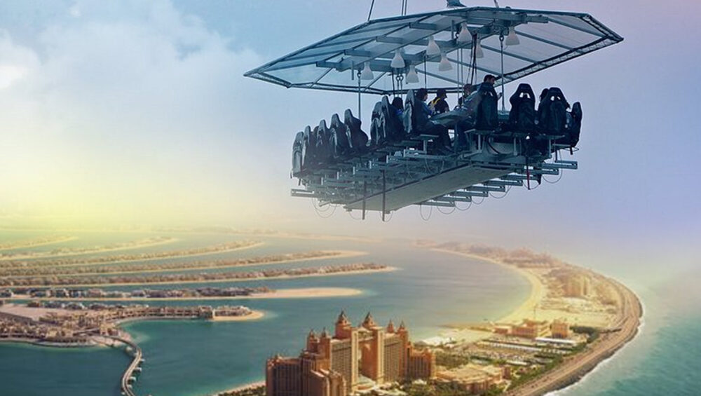 A group of people enjoying their dinner in sky Dubai