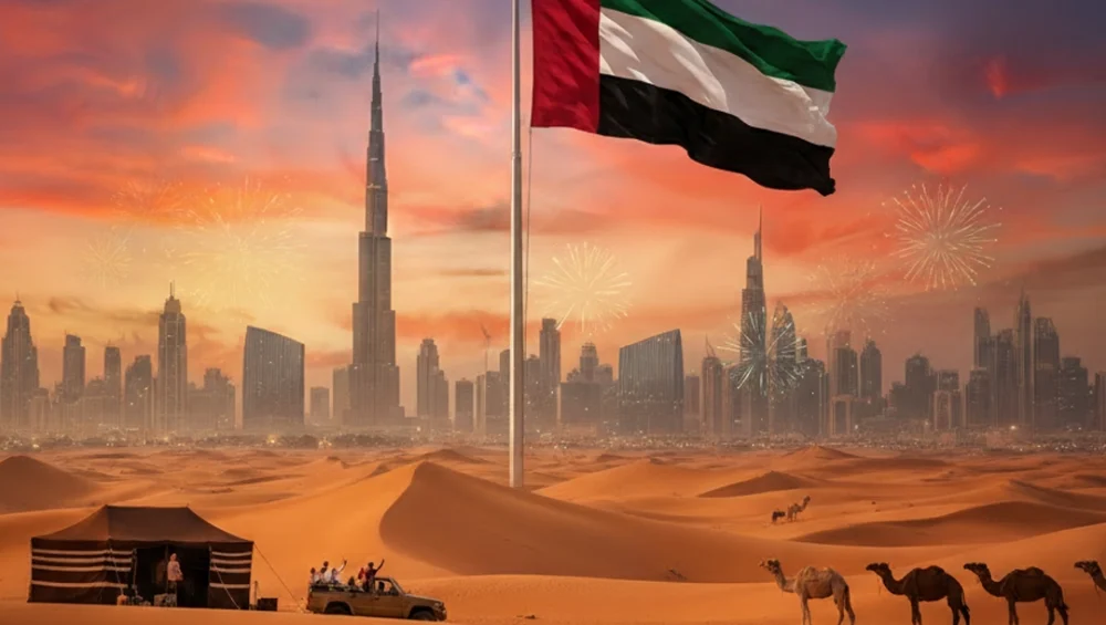 UAE flag on Dubai Desert