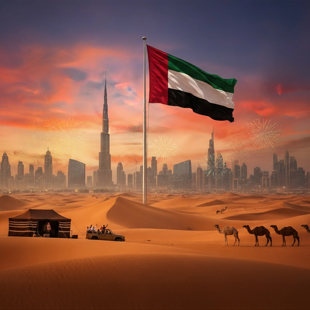 UAE flag on Dubai Desert