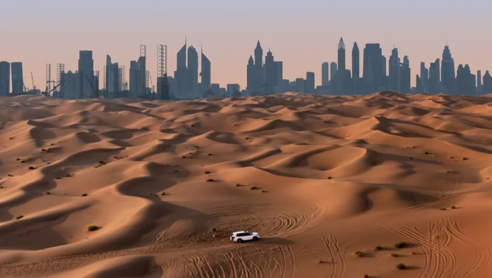 Long view of desert safari in Dubai