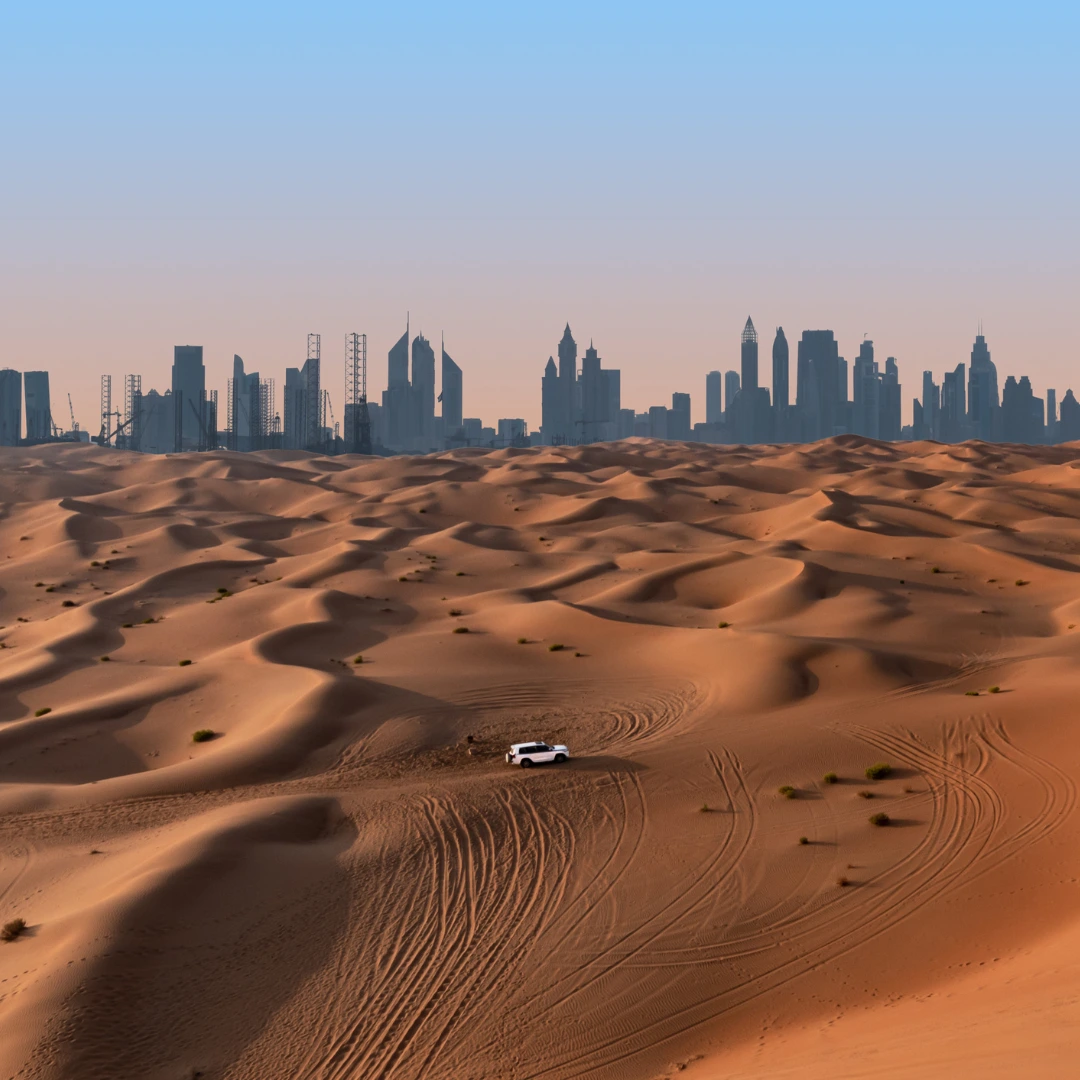 Long view of desert safari in Dubai